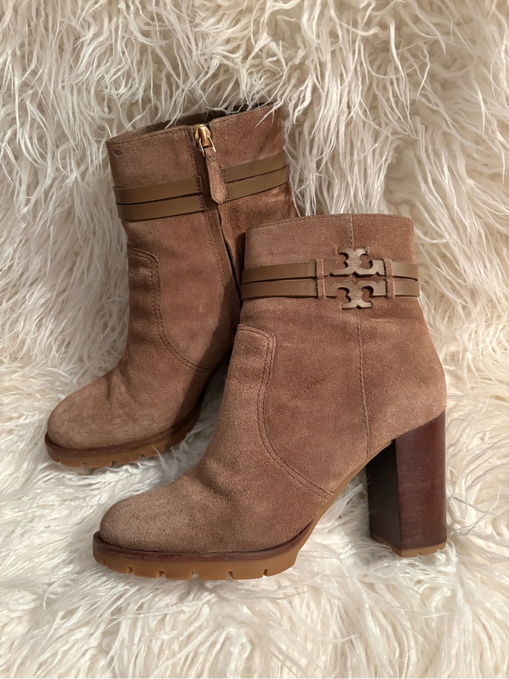 Tory Burch Tan Suede Heel Ankle Boots